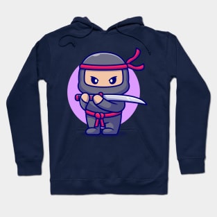 Cute Ninja With Sword Cartoon Hoodie